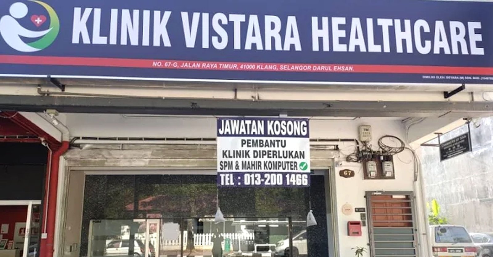 Klinik Vistara Healthcare signboard at 67-G, Jalan Raya Timur, Klang
